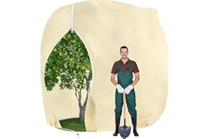 MYOWELL Winterschutz für Pflanzen - 200x240cm Frostschutz Kübelpflanzensack, Lichtdurchlässig und Atmungsaktiv für Palmen, Olivenbaum, Obstbäume (Beige, mit Reißverschluss und Zugband