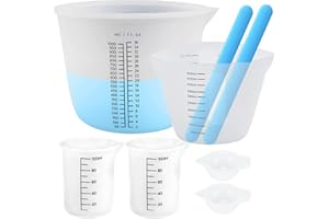 XIMUHO 6 Stück Silikon Messbecher Set für Epoxidharz, Silikonbecher 1000ml/500ml/100ml/15ml Messbecher Krüge mit 2 Silikon Rührstäbchen für Epoxy Resin, DIY, Basteln, Labor