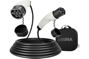 ABSINA Cable Coche Electrico Tipo 2 22kW & 32A para Híbridos & Eléctricos - Cable Carga Coche Eléctrico 5m Trifásico - Modo 3 - Cable Carga Coche Electrico, Cable de Carga vehiculo electrico