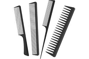 Jaimela 4 Piezas Peine de Peluquería Negro, Peine de Dientes Anchos, Peine de Carbono Peines de Peluqueria Profesional, Peine Antiestático, Peine de Resistente al Calor para Corte y Peinado