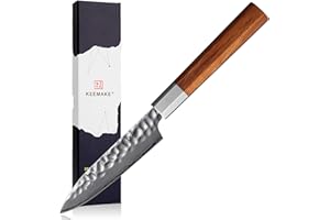 KEEMAKE Couteau Universel Style Japonais Professionnel - Couteau Cuisine Forgé en Acier à Haute Dureté, Couteau Office 11,4 cm Finition Miroir, Manche Octogonal en Bois