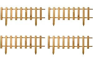 DAMIAN-WIKLINA Valla de madera para piquetes, panel de valla impregnado impermeable, cerca de jardín frontal, mini cerca, cerca de jardín ornamental, cerca de celosía (4 piezas - 94 x 40 cm, natural)