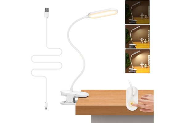 Aigostar Lampe de Lecture, Lampe de Lit à Clipser Avec Bras Flexible Réglable à 360°, 3 Modes, Rechargeable par USB Câble, Lampe flexible LED, lampe pince pour lit 4000K, Protection des yeux, Blanc