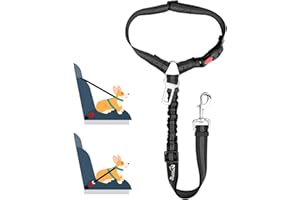 SlowTon Pas dla psa do samochodu, 2 w 1, pas do mocowania na zagłówku, z uniwersalną klamrą i regulowaną, odblaskową taśmą gumową do zawieszenia pasów bezpieczeństwa na zagłówkach