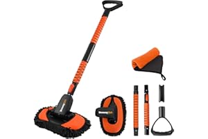 YeewayVeh Car Wash Brush with Long Handle, 55" Extendable Car Washing Brush with D-shaped Handle, Scratch-Free Microfiber Washer Head, Detachable Car Cleaning Brush Kit for Truck RV Camper, Orange