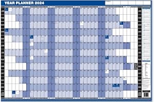 STUFF 4 OFFICE 2024 Yearly Wall Planner Unmounted - A1 841x594mm - Laminated - Write on/Wipe Off Surface complete with Pen and Stickers