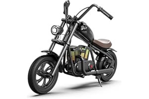 HYPER GOGO Challenger 12 Plus Elektro Motorrad Kinder, Kindermotorrad Plus mit farbenfrohem Umgebungslicht, max. 16 km/h und 60 Minuten ununterbrochene Fahrzeit für Kinder/Jugendliche (Schwarz)