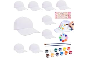 Tulov 10 Stück DIY Kappe Kinder, Weiß DIY Basebalcap Kinder Kappen mit 12 Farben& Pinseln&Palette&bunten Aufklebern,Kappen zum Bemalen Kinde r eignet sich als Geschenk für kind er