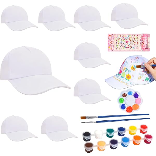Lot De 7 Casquettes Blanches Vierges à Customiser - Coton, Taille Réglable - Pour Enfants, Fête, Activités Créatives