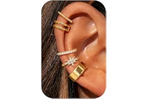 MILACOLATO 5 Pairs Ear Cuff No Piercing for Women 14K Gold Plated Ear Cuffs Earrings Gold Silver Adjustable Cartilage Helix Earring Clip on Hoop Earrings for Non Pierced Ears Earring Stack Set