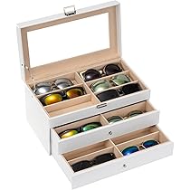 Organizer Per Occhiali Da Sole In Pelle 3 Strati - Custodia Porta Occhiali Con 18 Scomparti - Nero, Capacità Per Vista E Sole
