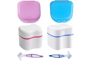 SHRADS 2 x pudełko do przechowywania protez, puszka na ugryzienia, etui na protezy zębowe, pojemnik z sitkiem, szczoteczki do czyszczenia protez, przechowywanie sztucznych zębów