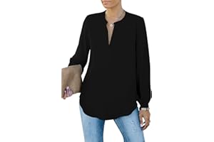 Homlan Chemisier élégant pour Femme - Col en V - Manches Longues - Décontracté - Tunique à Manches Longues - Couleur Unie