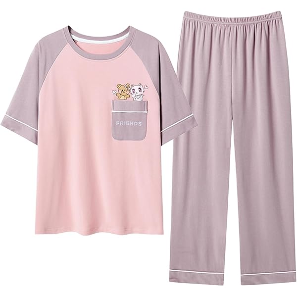 JiAmy Pyjama's meisjes lange mouwen pyjama sets zomer kinderen satijnen pyjama 2 stuks button down tiener nachtkleding strik print nachtkleding leeftijd 8-12, paars, 9-10 Jaar
