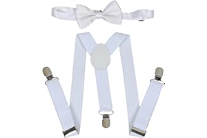 NiceYnn Elastique 2.5cm Large Bretelle et Nœud Papillon Pré-noué 9cm pour Enfants 1-9 ans 3 Clips Longueur Ajustable 60cm