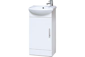 Balterley Vanity Unit with Basin Floor Standing, Soft Close Single Door with Curve Sink and Handle, Bathroom Vanity Units with Basin, Bathroom Sink Storage Cabinet - 400 x 200 x 780mm (White)