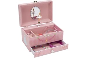 Jewelkeeper Pink Ballerina Music Box - Jewelry Box for Girls with Pull-Out Drawer - Kids Jewel Storage Case with Doll Spinning to Swan Lake Tune - 17.8L x 11.5W x 9.9H cm Musical Jewelry Box Toy