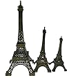 Winterworm Pack of 3 Vintage Eiffel Tower Architectural Bronze 3D Craft Art Statue Model Replica of Famous Paris Landmark Ornament for Cake Decor Desk Decor