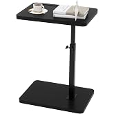 IBUYKE C-Shaped Side Table, Height Adjustable, Black TVT003B | 360&deg; rotatable for small spaces, with phone and tablet slot, c