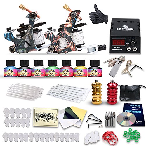 Professional Great Beginner Tattoo Kit 2 Machine Guns USA Brand Inks D53EUYMX