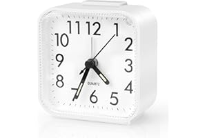 TNOMSNO Réveil à Quartz, Réveil Analogique Silencieux avec Snooze et Lumière, Portable Voyage RéVeil, Reveil a Piles pour Chambre à Coucher, Bureau, Voyage