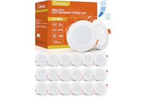 TOMOSU Spot LED Encastrable Dimmable Extra Plat, 5W 450LM Equivalent 50W Incandescence, IP44 Spot Etanche Salle de bain, Blanc Froid 6000K, Trou Φ75-85mm, AC220-240V, Pour Cuisine, Salon, Chambre, Lot de 20