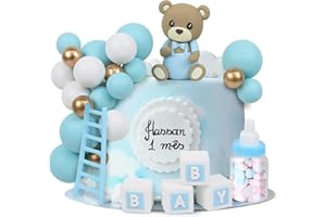LARDUX 24 PCS Baby Shower Cake Decorations-Bear Cake Decoration DIY Cake Balls Decoration for Baby Boy Girl Birthday Party Gender Reveal Bear Baby Shower Cake Decor-Blue