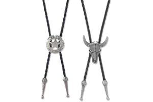 JEYORZY 2 Pièces Cravate Bolo en Cuir, Cowboy Occidental Cravate Réglable Collier de Crâne de Vache, Collier Bolo en Cuir Accessoires de Costume Bolo Tie pour Homme Femme, Style Vintage