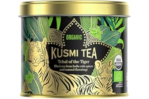‎KUSMI TEA Kusmi Tea - Tchaï of the Tiger - Indischer Bio-Schwarztee mit Gewürzen - Chai Tee - In Zusammenarbeit mit dem WWF - Loser Tee - 100 g Metalldose - Menge für etwa 50 Tassen