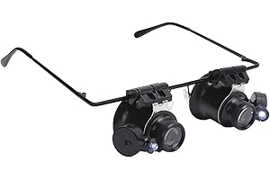 ESTINK Lente D'ingrandimento per Occhiali, Montatura per Occhiali a Doppia Lente Regolabile con 2 Luci a LED, per Indagini Sul Campo, Identificazione di Gioielli, Lavoro D'ufficio, Stampa, Uso Domestico