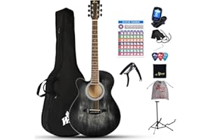 Winzz Zurdo Guitarra Acústica para Principiantes Adultos y Estudiantes 40 Pulgadas,Negro Guitarra Set con Cuerdas de Acero,Elegante Diseño de Color Único
