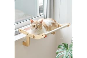 MewooFun Kocie okno, mocowanie do salonu, hamak, na łóżko, półki dla kotów, bez wiercenia, bez przyssawki, różowy, szary