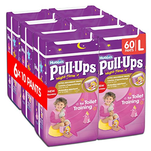 Huggies Pull-Ups Night-Time for Girls, Large, 10 Pants for Toilet Training (Pack of 6, Total 60 Pants)