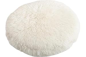 RICHRAIN Round Cat Cushion, Plush Cushion for Cats and Dogs, Round, Warm Mat, Soft and Comfortable, for Living Room (S 37 cm, White)