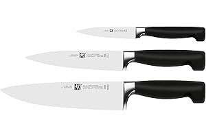 ZWILLING Set de 3 couteaux (3 pièces: Couteau à Larder/Garnir, Couteau à Viande, Couteau de Chef), Acier Inoxydable, Manche Noir, série Four Star