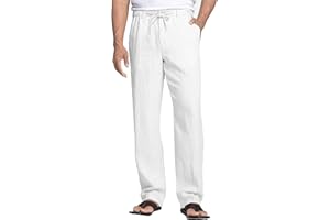 NANAMEEI Pantalon Lin Homme Été Pantalons de Plage Casual Pantalon Yoga Homme Grande Taille Elastique avec Cordon