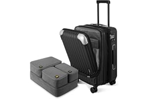 LEVEL8 Carry on Suitcase Expandable with 4pcs Luggage Organiser Set, 55CM Hand Case with Laptop Compartment ABS+PC Hardshell Spinner Cabin Size with 4Wheel TSA, Black
