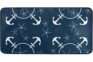 MNSRUU Küchenmatte Retro Seeanker Navy Muster rutschfeste Rückseite Fußmatte Boden Küche Teppiche Bad Läufer Matten Teppich, 99 X 50.8CM