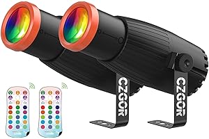 Luz pinspot paquete de 2, Czgor foco manual para espejo de discoteca, 18W RGBW 4 en 1 LED luz pinspot con control remoto, efecto suave y acogedor, luz brillante para escenarios, espejos, DJ, fiestas