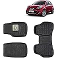 KINGSWAY® 3D Car Floor Foot Mats Compatible with Nissan Micra (Year 2010 to 2020) - Complete Set of 3 Pieces, PVC Material Car Mat, 100% Washable, Color Black