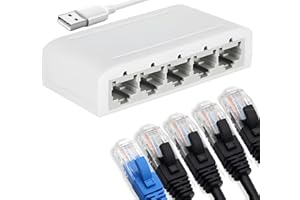 DASHMAG ETHERNET SPLITTER, Internet Splitter, Network Switch, CAT6, RJ45, 100mbps, USB Powered, 5 Port LAN Switch To Add More Ethernet Ports To Your Internet Router CCTV