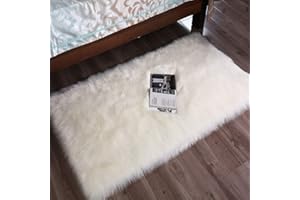 DQMEN Piel de Cordero Oveja/Sheepskin Rug Cordero, imitación mullida Alfombras imitación Piel sintética Deko Piel,para salón Dormitorio baño sofá Silla cojín (Blanco, 60 X 90cm)