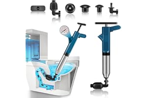 Air Plunger for Toilet, High Pressure Drain Plumb Plunger with 5 Heads | Stainless Steel Air Drain Blaster Gun, Bathroom Dredge Tool, Clog Remover for Clogged Toilet Floor Drain Shower Sink Tub