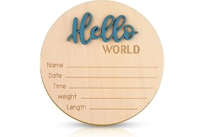 NQEUEPN Announcement Sign Baby, 15 cm Wooden "Hello World" Welcome Sign for Newborn Name Plate Baby Birth for Photo Props Baby Shower Hospital Nursery (Blue)