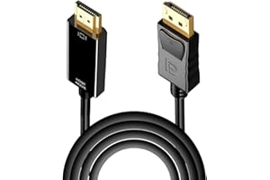 Kasoud Displayport to HDMI Cable Adapter, 1 PC Displayport DP to HDMI Cable, Displayport to HDMI Cable 1.8m, Gold-Plated 4k, Compatible for Laptops, Hdtvs, Monitors, Projectors, Cameras (Black)