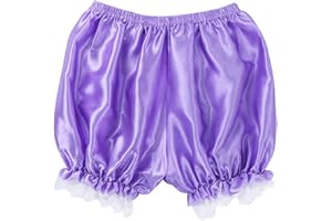 lijun Femmes Imitation Soie Bloomers Volants Dentelle Garniture Culotte Victorienne Citrouille Shorts Couleur Unie Robe de Danse Jupe Fendue Pettipants