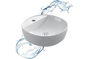 Starbath Plus - Keramik-Waschtisch - Rund - Weiß - Mit Hahnloch - Maße 40 x 40 x 12 cm - Ideal für Arbeitsplatten in Badezimmern und Toilettenmöbeln