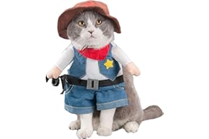 FORMEMORY Cat Halloween Pet Dog Costumes, Cute Puppy Dog Cat Cosplay Funny Colths Dress Up Clothes for Halloween(Cowboy, L)