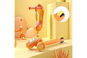 SOBEBEAR Kids Foldable 3 Wheel Scooter, Adjustable Height with LED Flashing Wheels, Removable Seat, Soft Handlebar Grips Ride-On Scooters for Boys & Girls Age 3+ Years