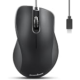 perixx PERIMICE-221C - Ergonomic Mouse with USB-C Cable - Optical with 1200 DPI - 1.5 Meter Cable - Black